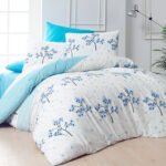 Drap de lit imprimé bleu-blanc fleuri -7885