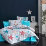 Drap de lit imprimé bleu-blanc étoîlé -6090
